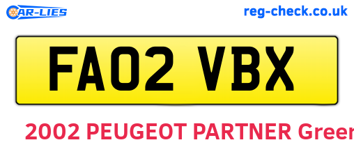 FA02VBX are the vehicle registration plates.