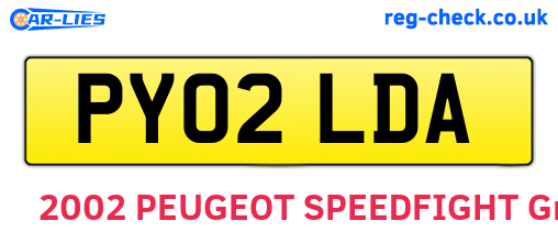 PY02LDA are the vehicle registration plates.