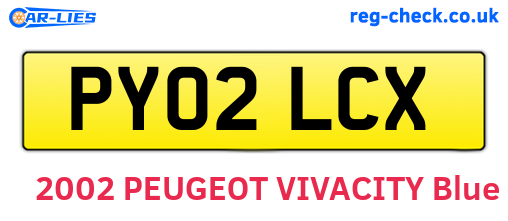PY02LCX are the vehicle registration plates.