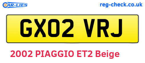 GX02VRJ are the vehicle registration plates.