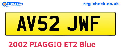 AV52JWF are the vehicle registration plates.