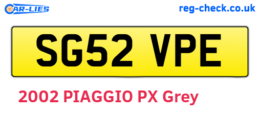 SG52VPE are the vehicle registration plates.