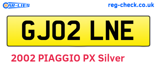 GJ02LNE are the vehicle registration plates.
