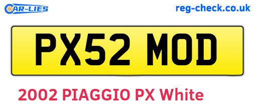 PX52MOD are the vehicle registration plates.