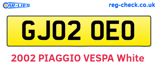 GJ02OEO are the vehicle registration plates.