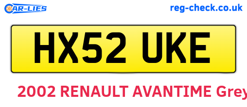 HX52UKE are the vehicle registration plates.