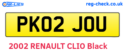 PK02JOU are the vehicle registration plates.