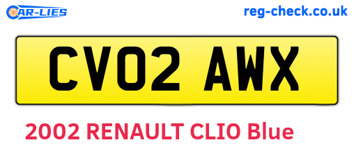 CV02AWX are the vehicle registration plates.