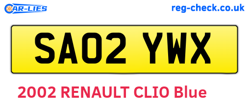 SA02YWX are the vehicle registration plates.