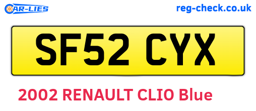 SF52CYX are the vehicle registration plates.