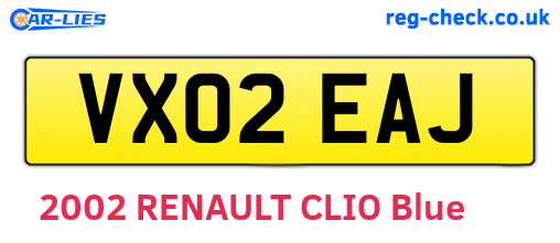VX02EAJ are the vehicle registration plates.
