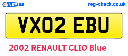 VX02EBU are the vehicle registration plates.