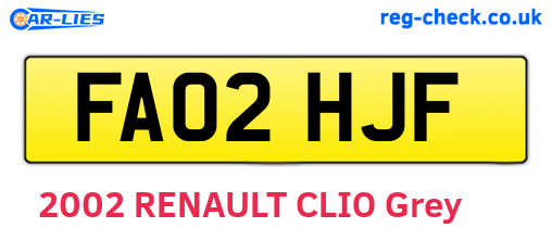 FA02HJF are the vehicle registration plates.