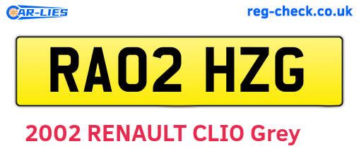 RA02HZG are the vehicle registration plates.
