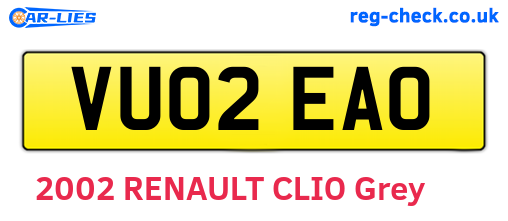 VU02EAO are the vehicle registration plates.