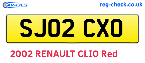 SJ02CXO are the vehicle registration plates.