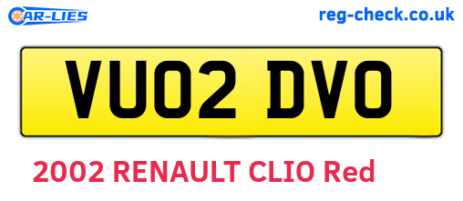 VU02DVO are the vehicle registration plates.