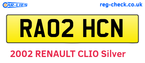 RA02HCN are the vehicle registration plates.