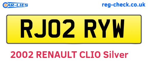 RJ02RYW are the vehicle registration plates.