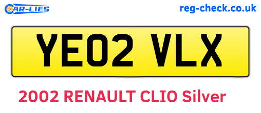 YE02VLX are the vehicle registration plates.