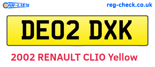 DE02DXK are the vehicle registration plates.