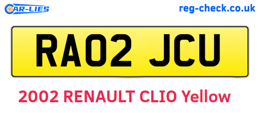 RA02JCU are the vehicle registration plates.