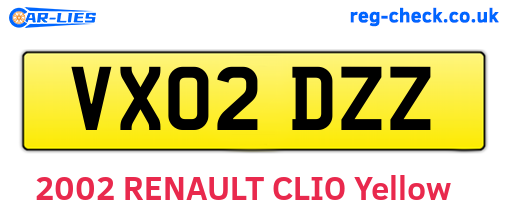 VX02DZZ are the vehicle registration plates.