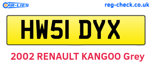 HW51DYX are the vehicle registration plates.