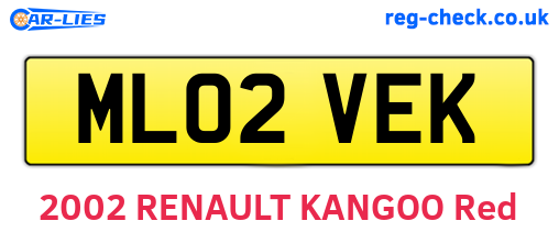 ML02VEK are the vehicle registration plates.