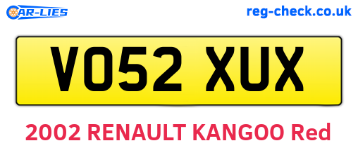 VO52XUX are the vehicle registration plates.