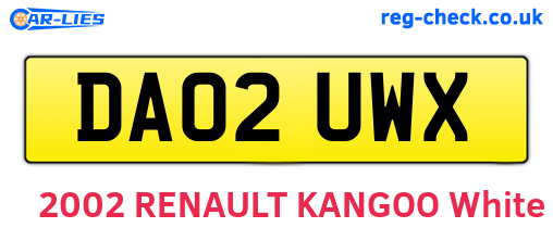 DA02UWX are the vehicle registration plates.