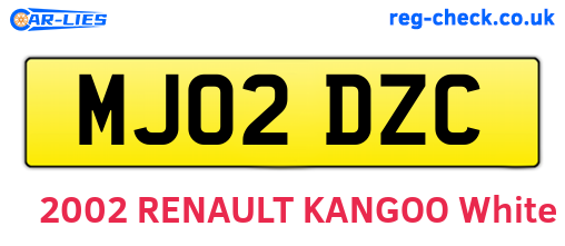 MJ02DZC are the vehicle registration plates.