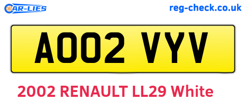 AO02VYV are the vehicle registration plates.