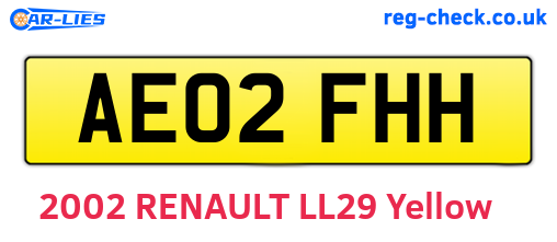 AE02FHH are the vehicle registration plates.