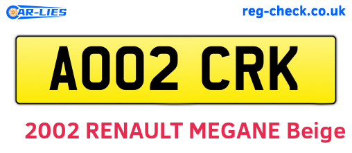 AO02CRK are the vehicle registration plates.
