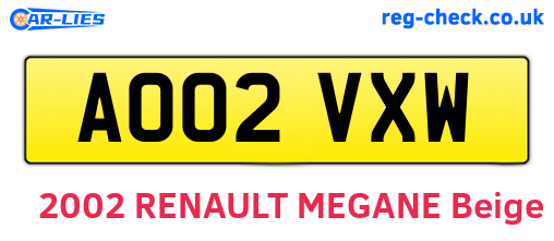 AO02VXW are the vehicle registration plates.