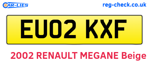 EU02KXF are the vehicle registration plates.