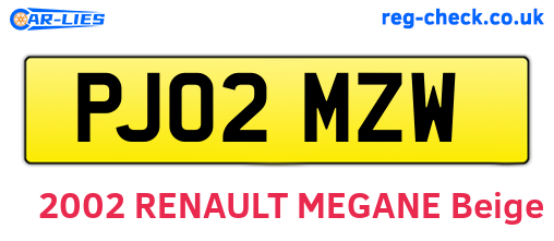PJ02MZW are the vehicle registration plates.