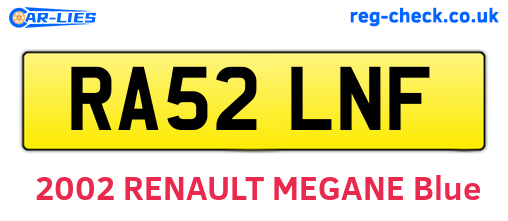 RA52LNF are the vehicle registration plates.