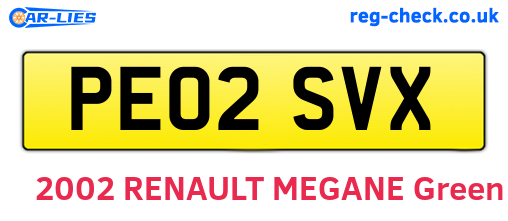 PE02SVX are the vehicle registration plates.