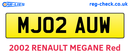 MJ02AUW are the vehicle registration plates.