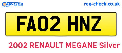 FA02HNZ are the vehicle registration plates.