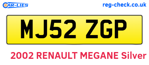 MJ52ZGP are the vehicle registration plates.