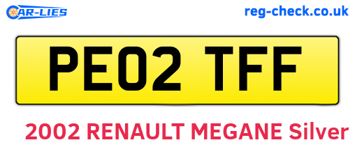 PE02TFF are the vehicle registration plates.