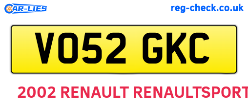 VO52GKC are the vehicle registration plates.