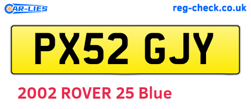 PX52GJY are the vehicle registration plates.