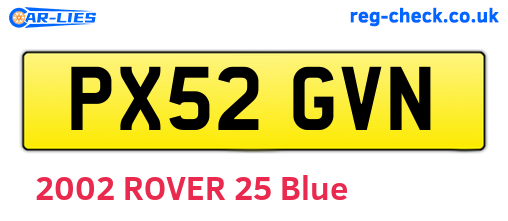 PX52GVN are the vehicle registration plates.