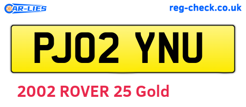 PJ02YNU are the vehicle registration plates.