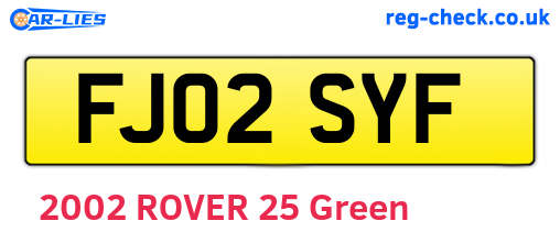 FJ02SYF are the vehicle registration plates.