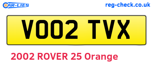 VO02TVX are the vehicle registration plates.